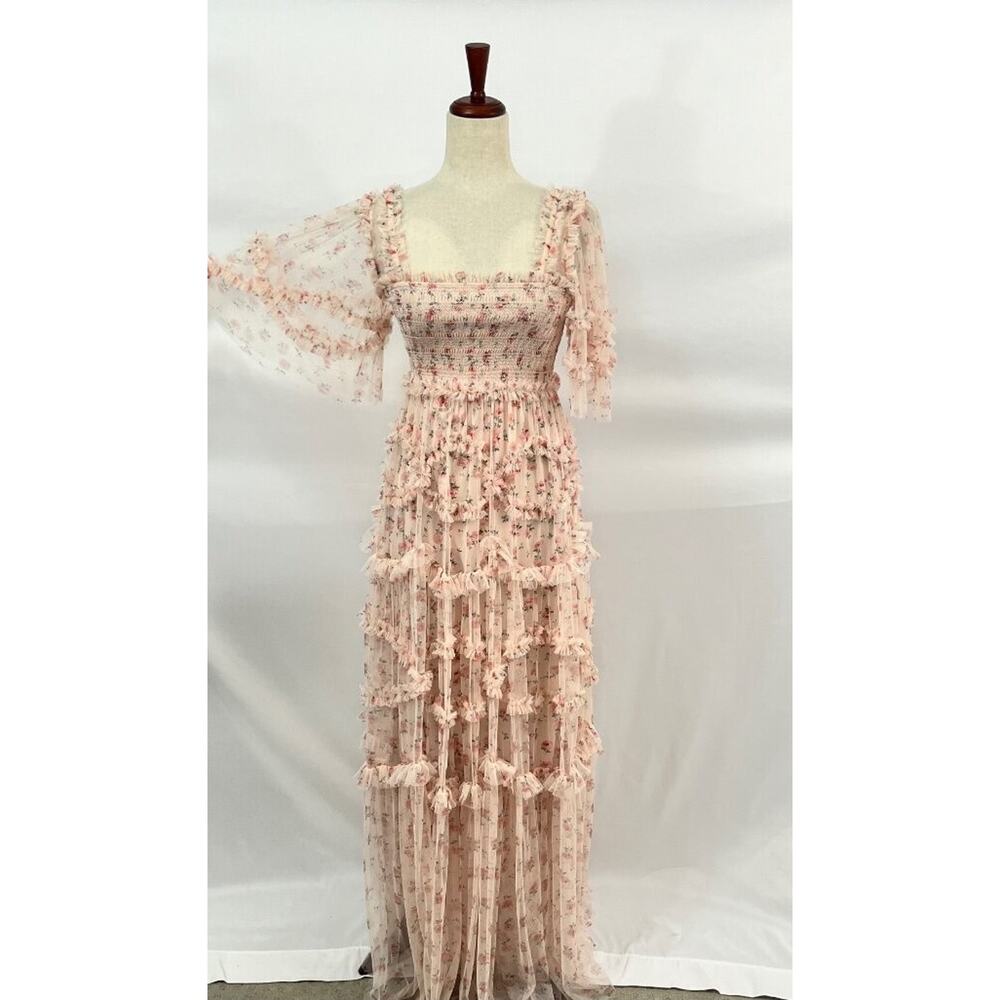 NEEDLE & THREAD Sz 2 Bijou Rose Smocked Maxi Dress Gown - Picture 6 of 13